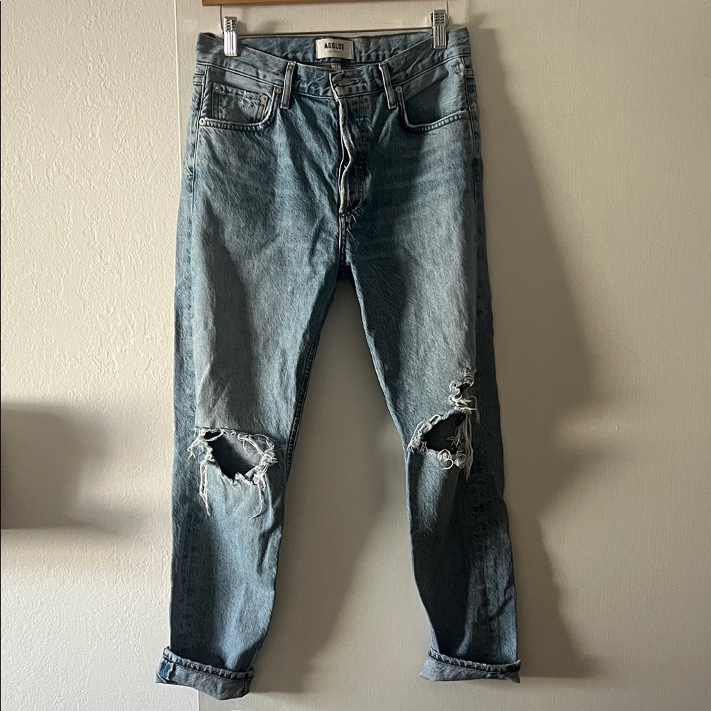 Agolde Men's Light Blue Distressed Jeans
